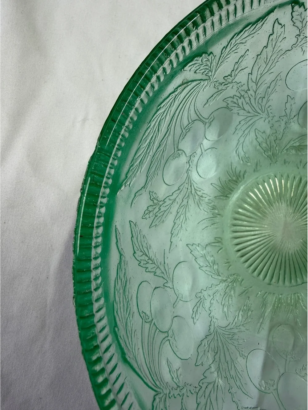 Jeannette Cherry Blossom Uranium Glass Bowl Green Depression Glass UV Glow